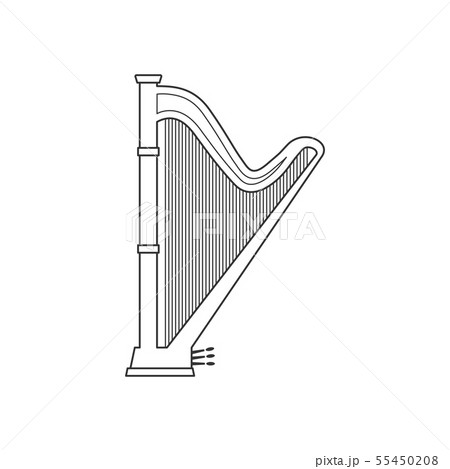 Harp Flat Black And White Icon Isolated Vector のイラスト素材