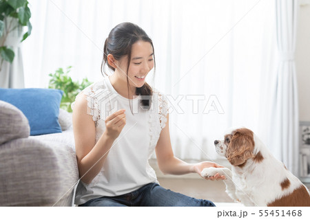 若い女性　ペット 55451468