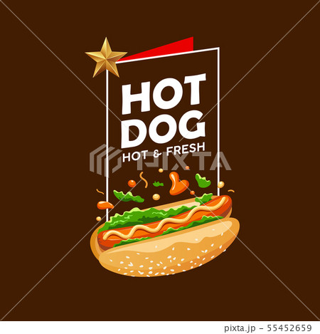 Hot dog vector, poster promote design on brown 55452659