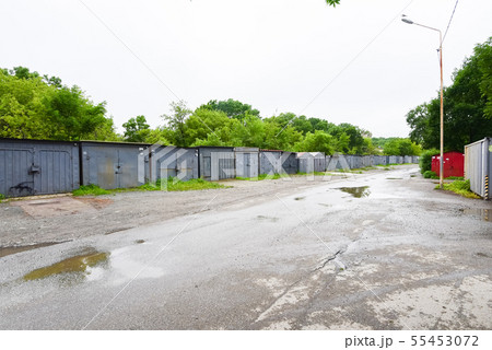 Typical complex of old metal garages in Russia. 55453072
