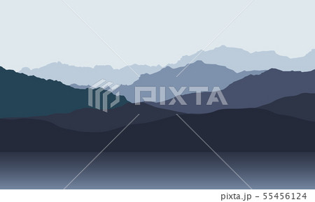 Mountain landscape with hills on shore of lake or 55456124