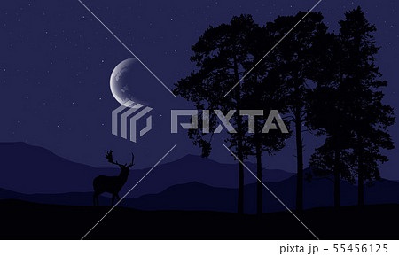 Realistic illustration of a deer silhouette in a 55456125