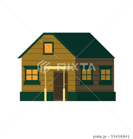 Cute wooden brown house with porch in flat cartoon style. Cute wooden brown house with porch in flat cartoon style. 55456841