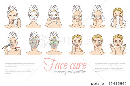 Vector woman applying facial mask, face treatment 55456942