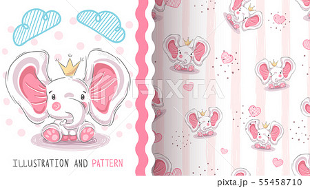 Cute princess elephant - seamless pattern Cute princess elephant - seamless pattern 55458710