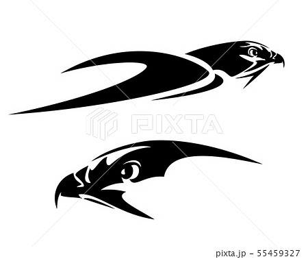Flying Hawk Bird Head Black Vector Outline Stock Illustration