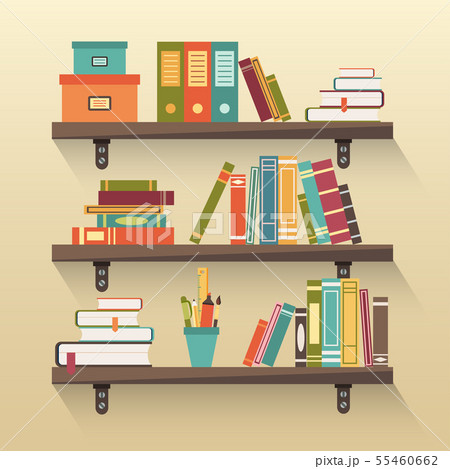 Shelves with colorful books in flat design style. 55460662