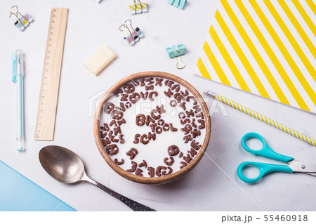 Back to school concept of quick breakfast before 55460918