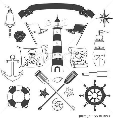 Nautical and sea set. Hand drawn elements 55461093