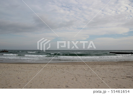 Empty beach of the Black Sea in cloudy autumn 55461654