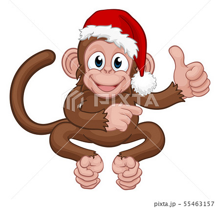 Christmas Monkey Cartoon Character in Santa Hat 55463157