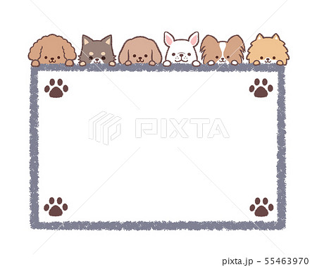 犬たちフレーム小型犬四角 足跡のイラスト素材
