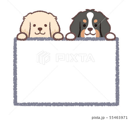 犬たちフレーム大型犬四角のイラスト素材