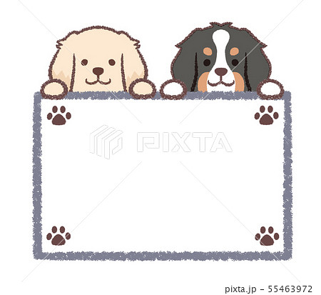 犬たちフレーム大型犬四角 足跡のイラスト素材
