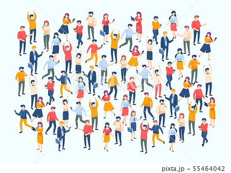 Isometric people crowd. Large people group, different male and female characters, business audience Isometric people crowd. Large people group, different male and female characters, business audience 55464042