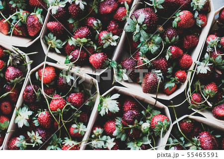 Fresh strawberries in boxes texture, background 55465591