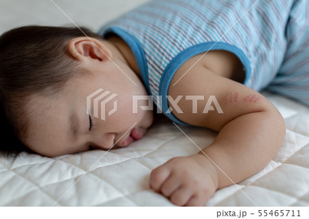 うつ伏せ 赤ちゃんの寝顔の写真素材