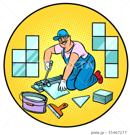 professional worker laying tile, repair work 55467277