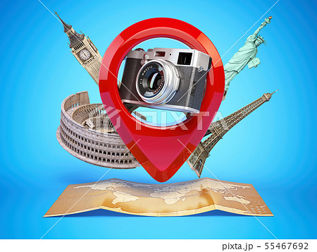 Photo geo tag concept. Camera in pin pointer  55467692