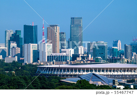 日本の東京都市景観　新国立競技場や東京タワーなどを望む 55467747