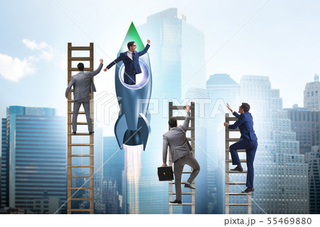 Competition concept with businessman on rocket 55469880