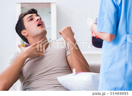 Patient getting blood transfusion in hospital clinic 55469995