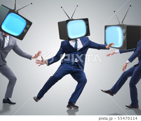 Media zombie concept with man and tv set instead of head 55470114