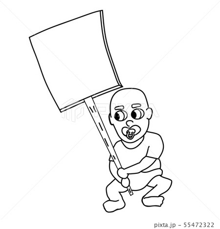 Cartoon protesting baby. Isolated outline stock vector illustration 55472322