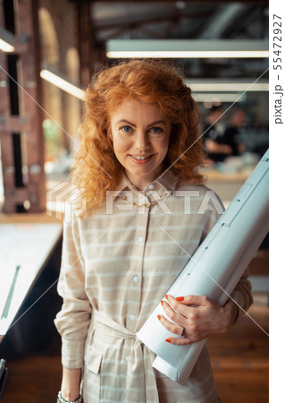 Beautiful woman feeling excited before starting work 55472927