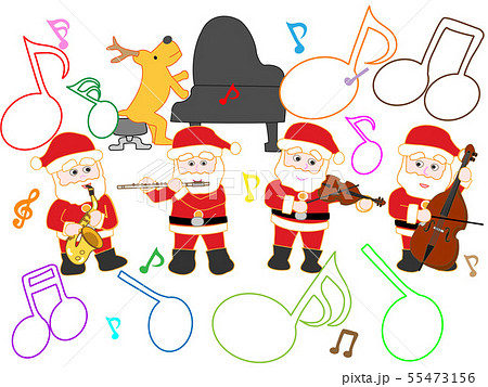 トナカイやサンタクロースたちのクリスマスコンサートのイラスト素材