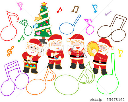 トナカイやサンタクロースたちのクリスマスコンサートのイラスト素材