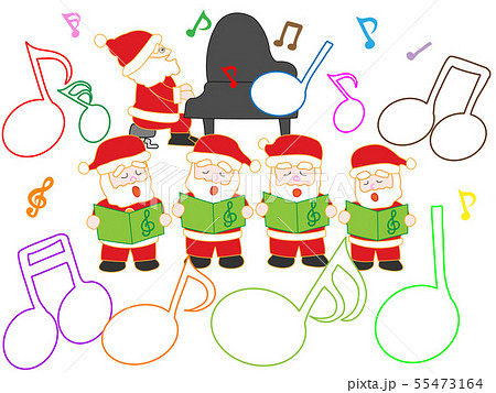 トナカイやサンタクロースたちのクリスマスコンサートのイラスト素材