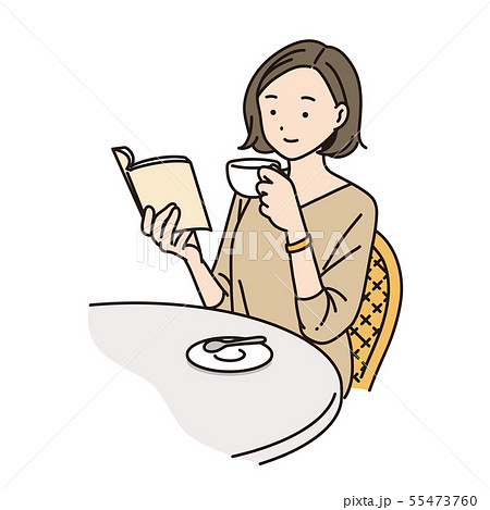 女性 カフェ 休み 読書のイラスト素材 55473760 Pixta