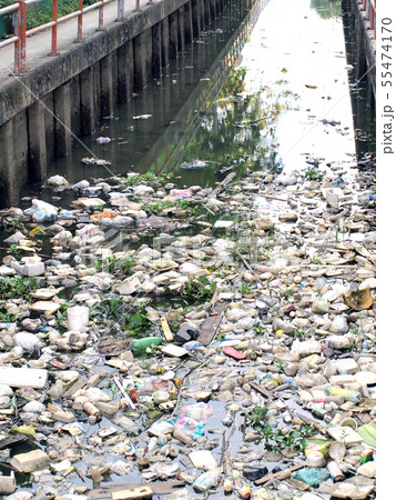 Rubbish heap are floating on canal Rubbish heap are floating on canal 55474170