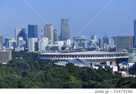 日本の東京都市景観　新国立競技場や東京タワーなどを望む 55474280