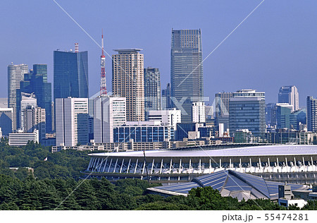 日本の東京都市景観 新国立競技場や東京タワーなどを望むの写真素材