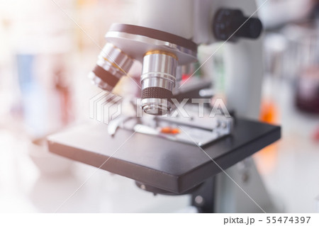 Close up of microscope at laboratory.の写真素材 [55474397] - PIXTA