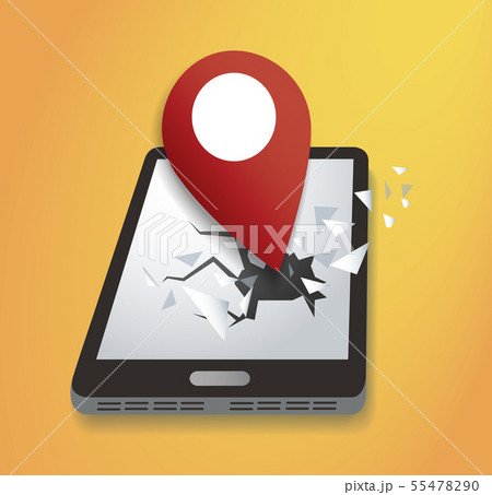 pin icon on broken smartphone vector 55478290