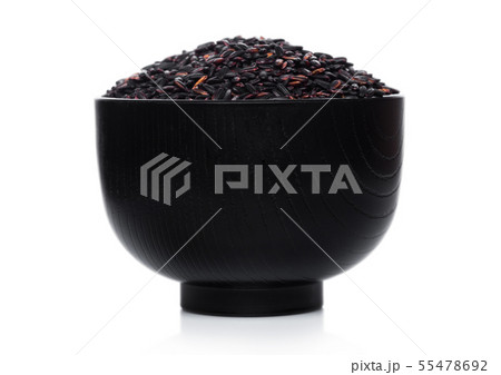 Black bowl of raw organic black venus rice on 55478692