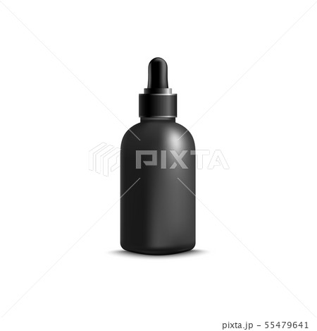 Black bottle of liquid face serum with rubber eyedropper cap, realistic blank mockup for cosmetic 55479641
