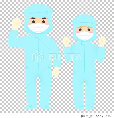 Clean room staff working in protective clothing and dust-free clothing (blue, no dark lines) 55479650