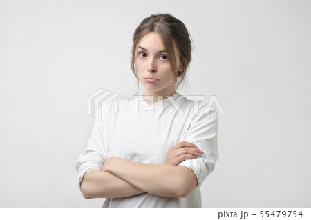 Portrait of an upset unsatisfied european woman 55479754