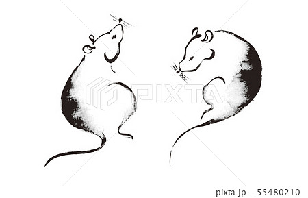 正月 年賀 子 ねずみ 墨絵 イラストのイラスト素材