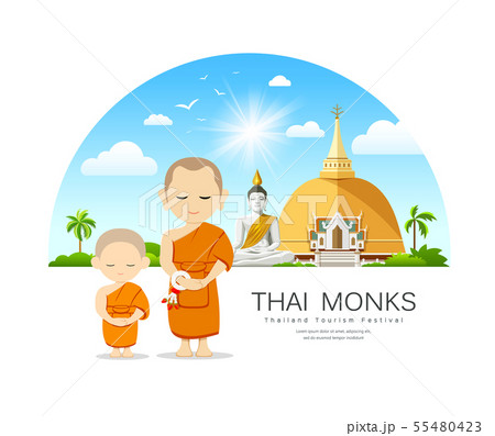 Monks and novices in Thailand vector, have temple 55480423