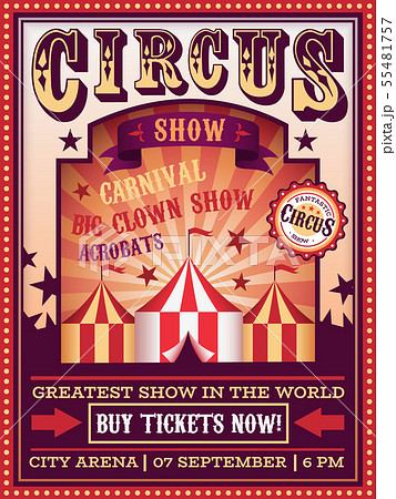 Circus poster. Traveling circus with tent carnival festival magic show banner, retro invitation 55481757