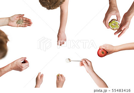 Hand holding and preparation isolated on white 55483416