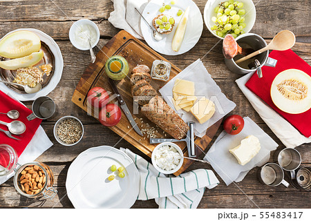 Healthy organic food sandwiches snacks top view 55483417