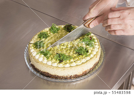 Cheesecake with Wakame seaweed and Nori seaweed. 55483598