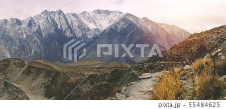Trekking path amidst Karakoram mountain range. 55484625