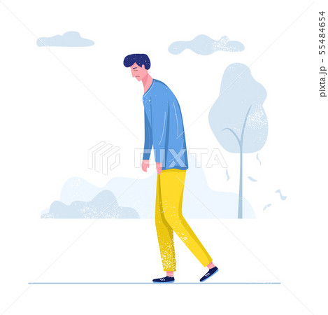 sad cartoon man walking